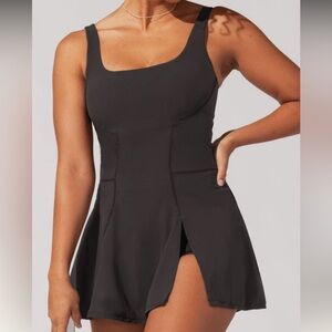 Popflex activewear tie breaker superdress with leg slit, shorts and pockets
